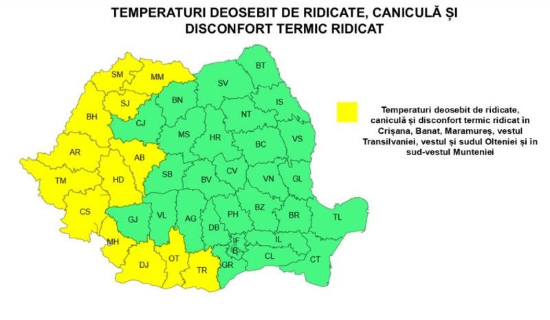 Vreme extremă în România. Cod galben de furtuni și caniculă în mai multe județe