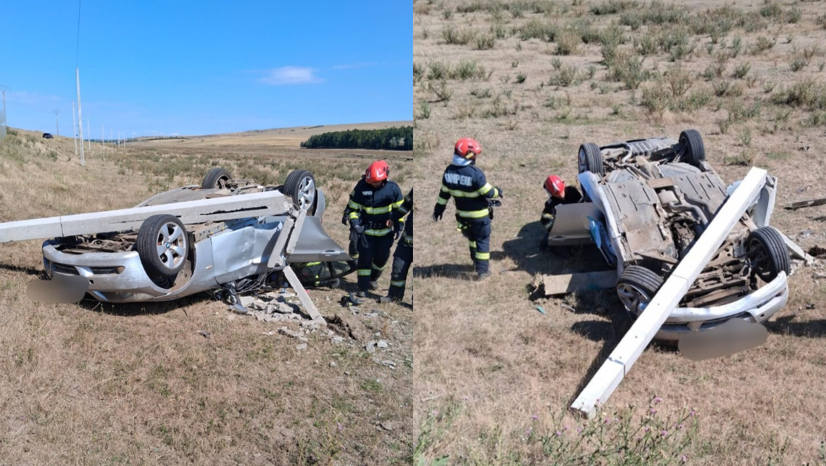 Accident rutier în Vaslui! O mamă și cei doi copii ai săi au ajuns la spital, după ce mașina lor a intrat într-un stâlp de electricitate