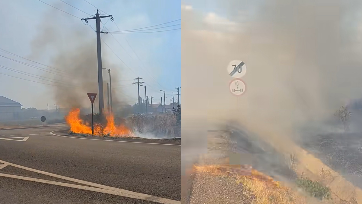 Incendiu puternic de vegetație! Traficul a fost blocat pe centura muncipiului Drobeta-Turnu Severin