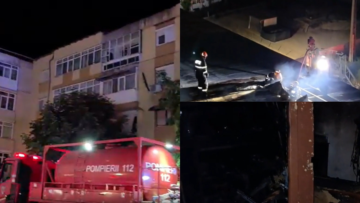 Incendiu puternic într-un bloc din Balș! 52 de persoane au fost evacuate