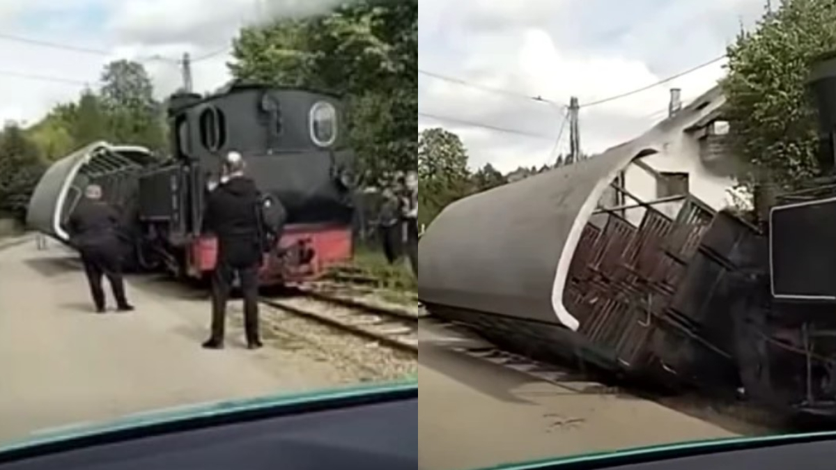 Incident la Mocănița Huțulca! Un vagon s-a răsturnat în timpul cursei. Zeci de turiști, în tren