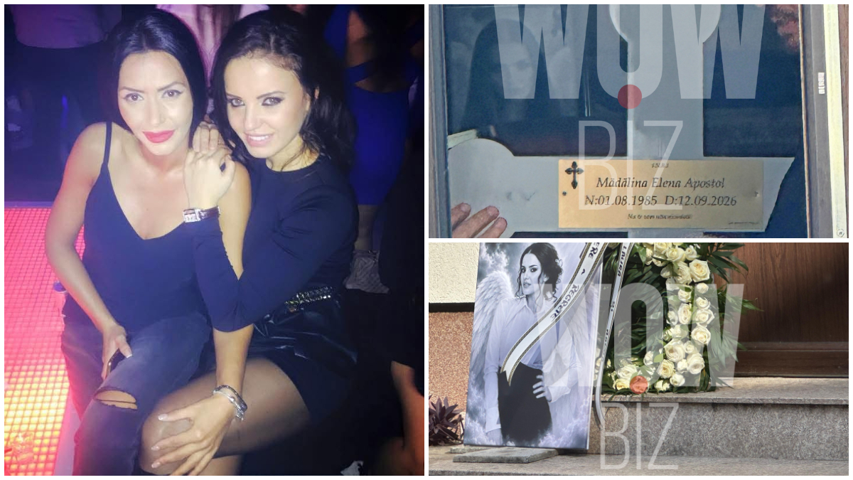 Raluca Dumitru îndurerată lângă sicriul Mădălinei Apostol la priveghi, reflectând durerea prieteniei și moartea Mădălinei Apostol. | sursa foto: WowBiz