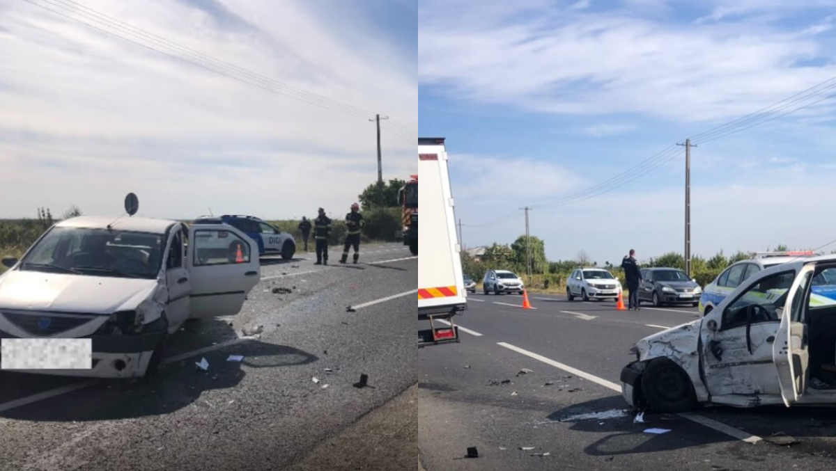 Impact între două autoturisme pe DN2-E85! Un bărbat a fost rănit și transportat la spital