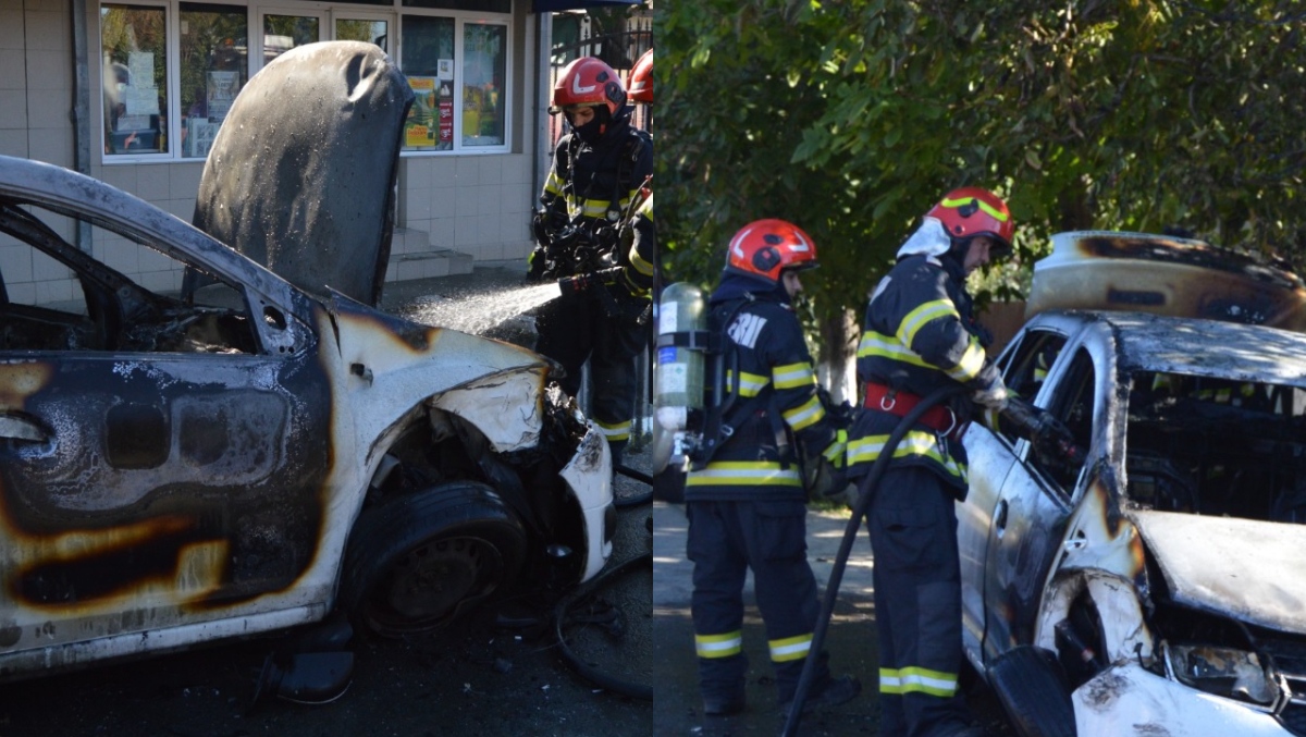 Accident urmat de incendiu în Vădeni! O mașină a ars din temelii în urma impactului