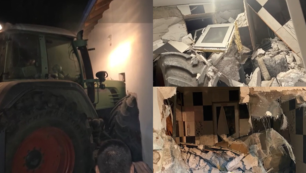 Clipe de groază pentru o familie din Iași! Un șofer băut a intrat cu tractorul în casa lor