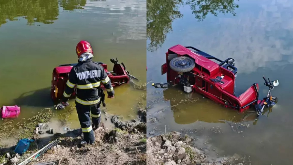 Accident în Giurgiu! Doi pensionari s-au răsturnat cu tricicleta electrică într-un canal și au ajuns la spital
