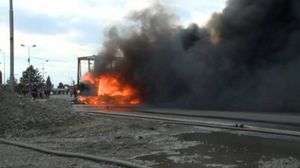 Asa arata in aceasta dimineata, camionul in flacari