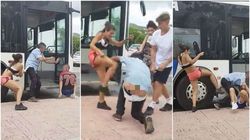 Imaginile care au făcut deliciul internauţilor! Un şofer de autobuz, bătut şi lăsat în fundu' gol de o pasageră furioasă!