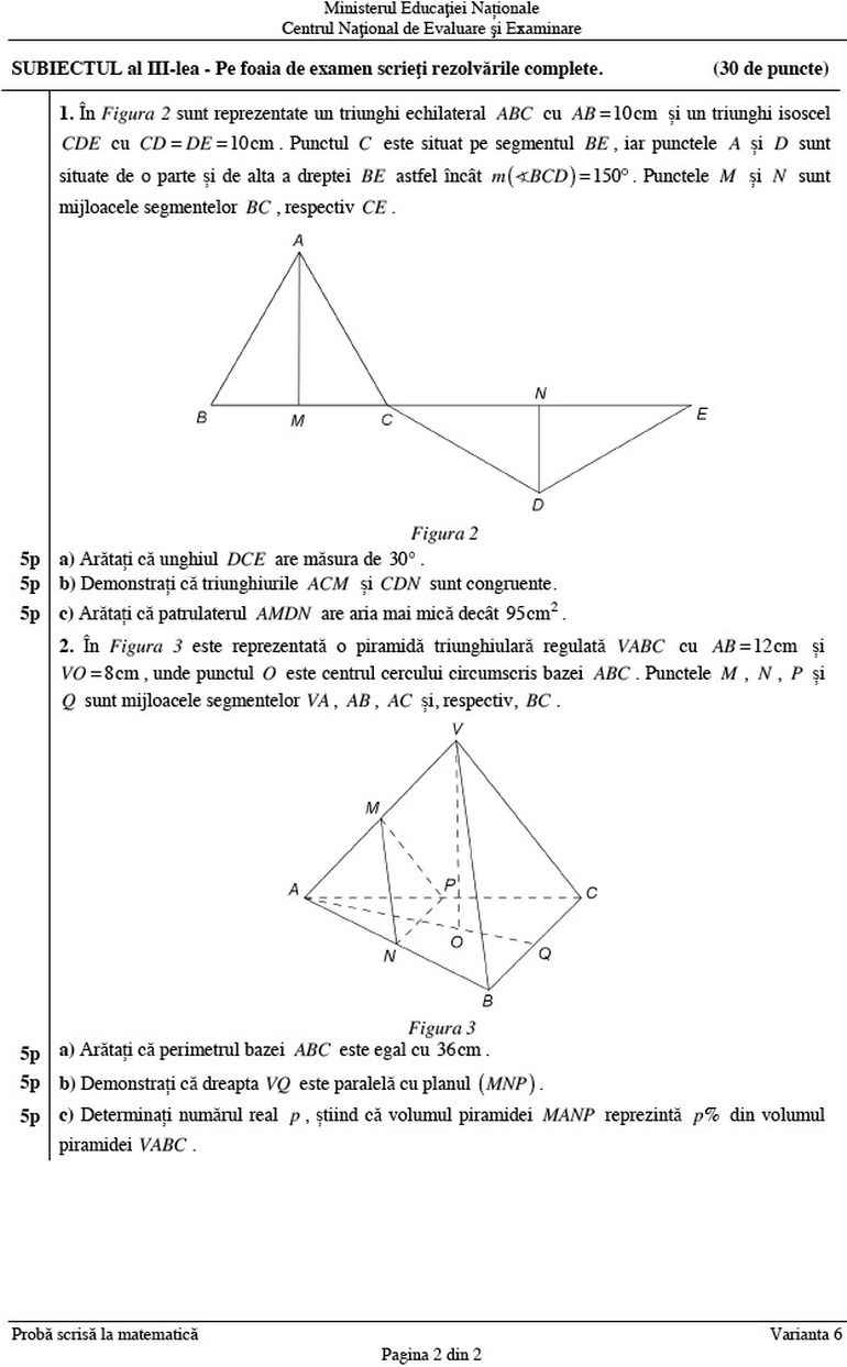 Evaluare Naţională Matematică Cele Două Subiecte Care I Ar Fi