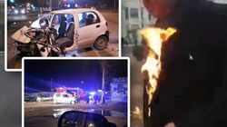 Imagini cutremurătoare de la accidentul în care a fost implicat preotul care şi-a dat foc în faţa Catedralei Neamului! Cum arată maşina în care a murit un om