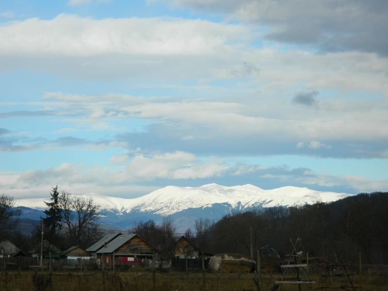 Din curtea casei lui Mircea Diaconu se vad muntii