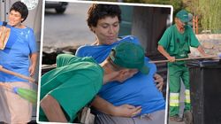 VIDEO EXCLUSIV | Iubitul Ioanei Tufaru matura si strange gunoaiele in parc! Graviduta i-a adus pachet la locul de munca! Cand si-a vazut viitoarea sotie, a sarutat-o si i-a pupat burtica!