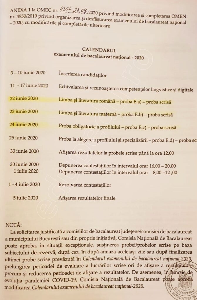 Înscrieri BAC 2020