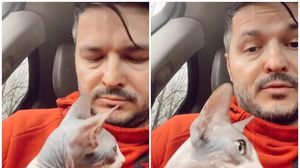 Liviu Vârciu cu pisica la veterinar