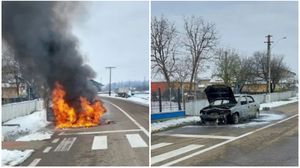 masina in flacari, botosani, pericol, localitatea leorda