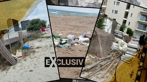 Gunoaie și buruieni pe plajă la Mamaia