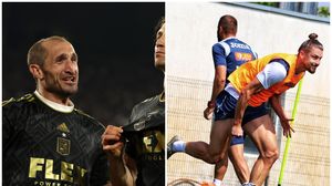 Giorgio Chiellini în tricoul celor de la Los Angeles FC, Radu Drăgușin, fotbalist la Genoa și România