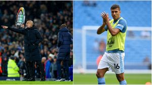 Pep Guardiola (stânga), Rodri (dreapta)