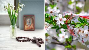 Ghiocei, icoană, cruce, pom înflorit