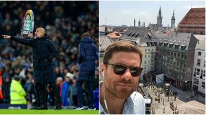 Pep Guardiola (stânga), antrenorul lui Manchester City și Xabi Alonso (dreapta) tehnicianul lui Bayer Leverkusen