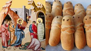 Imagine cu învierea lui Lazăr, plăcinte