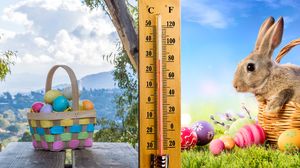 Coș cu ouă pentru Paște, iepure, termometru
