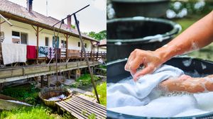 Casă tradițională românească, rufe și pături spălate