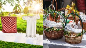 Rufe spălate, coșuri cu alimente