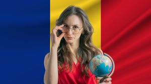 profesoara, glob pamantesc, drapel romania