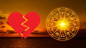 semne zodiacale, fundal apus, colaj, inima rupta in doua