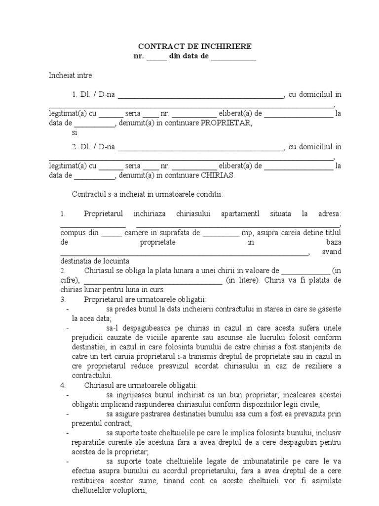 contract de inchiriere