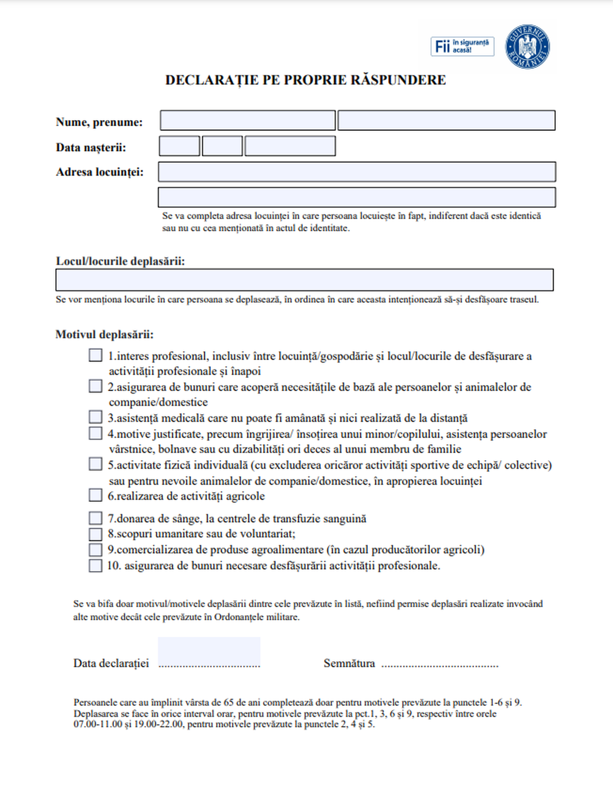 Noi Modele De Adeverință Angajator și Declarație Pe Proprie Răspundere Pentru Deplasarea Pe Timpul Nopții Descarcă Pdf