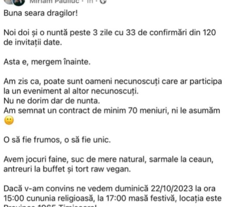 Doi miri din Timișoara fac nuntă peste două zile, dar nu au invitați