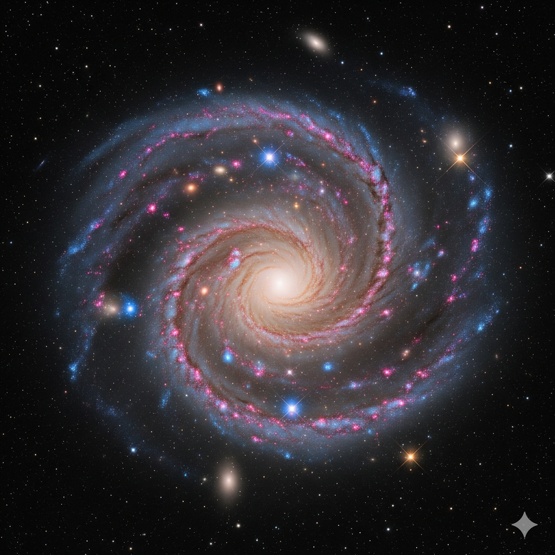 O galaxie este un sistem masiv de stele, gaz, praf și materie întunecată, legate între ele prin gravitație, care modelează structura universului.