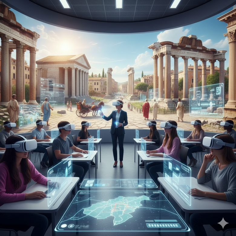 Realitatea virtuală revoluționează educația prin transformarea învățării tradiționale în experiențe interactive și captivante în sala de clasă.