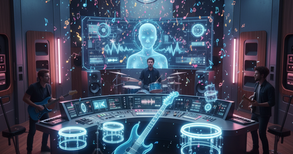 Inteligența artificială remodelează creația muzicală, algoritmii compunând, interpretând și chiar inspirând muzicieni umani din întreaga lume.