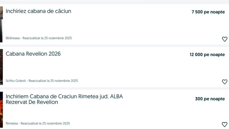 preț cabană de revelion