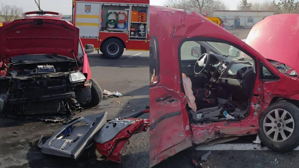 Două autoturisme s-au ciocnit violent pe un drum din Constanța! Zece persoane au fost implicate printre care și patru copii