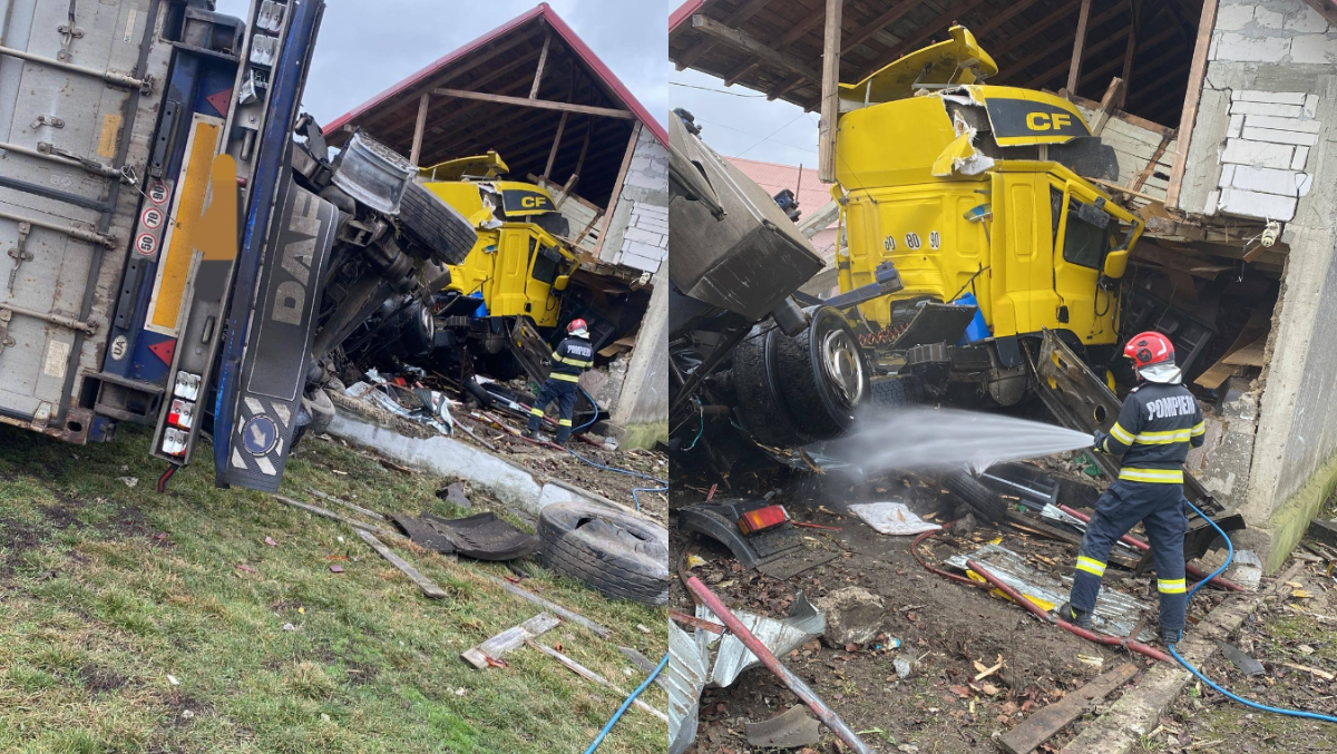 Incident șocant în județul Bacău! Un TIR a intrat din plin într-o casă