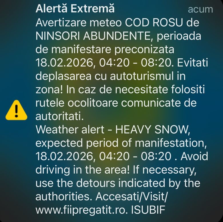 Este cod roșu de ninsoare abundentă în București și Ilfov. 