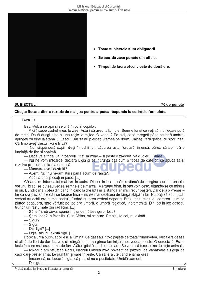 Simulare Evaluarea Națională 2026 Limba și literatura română