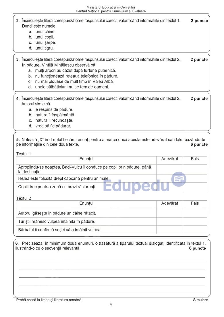Simulare Evaluarea Națională 2026 Limba și literatura română