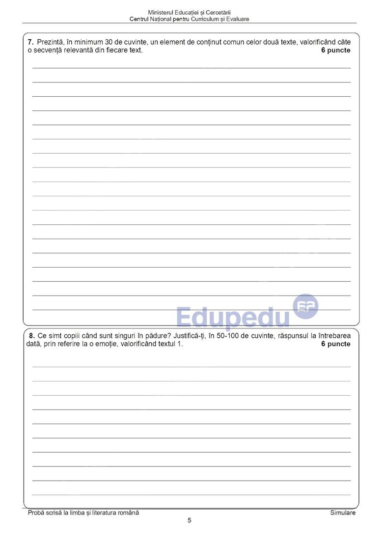 Simulare Evaluarea Națională 2026 Limba și literatura română