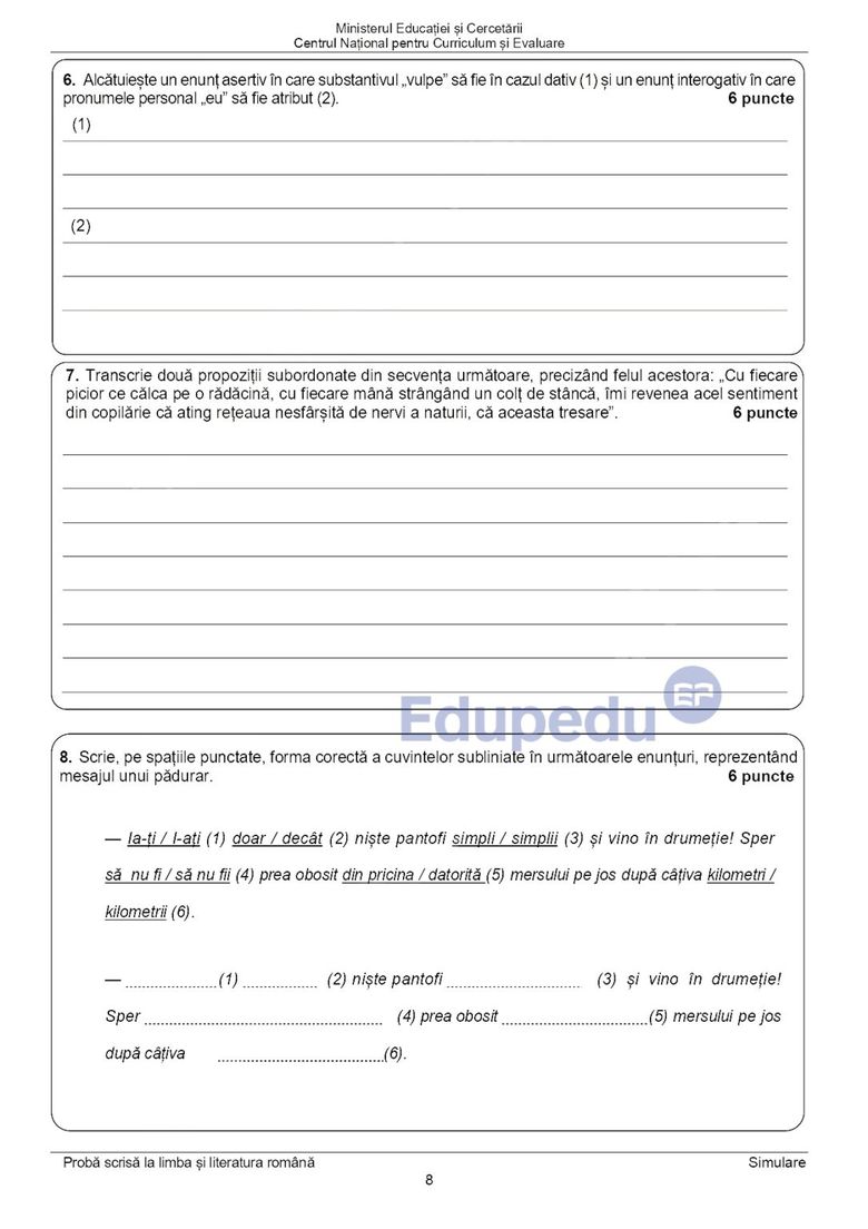 Simulare Evaluarea Națională 2026 Limba și literatura română