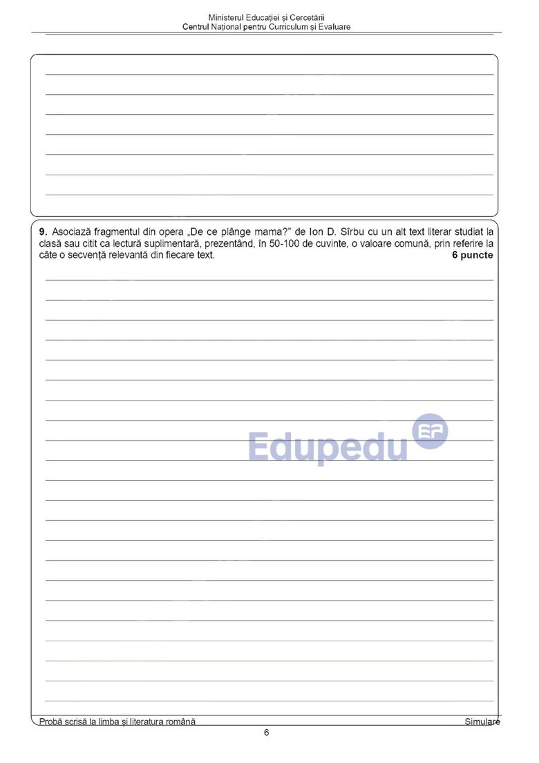 Simulare Evaluarea Națională 2026 Limba și literatura română