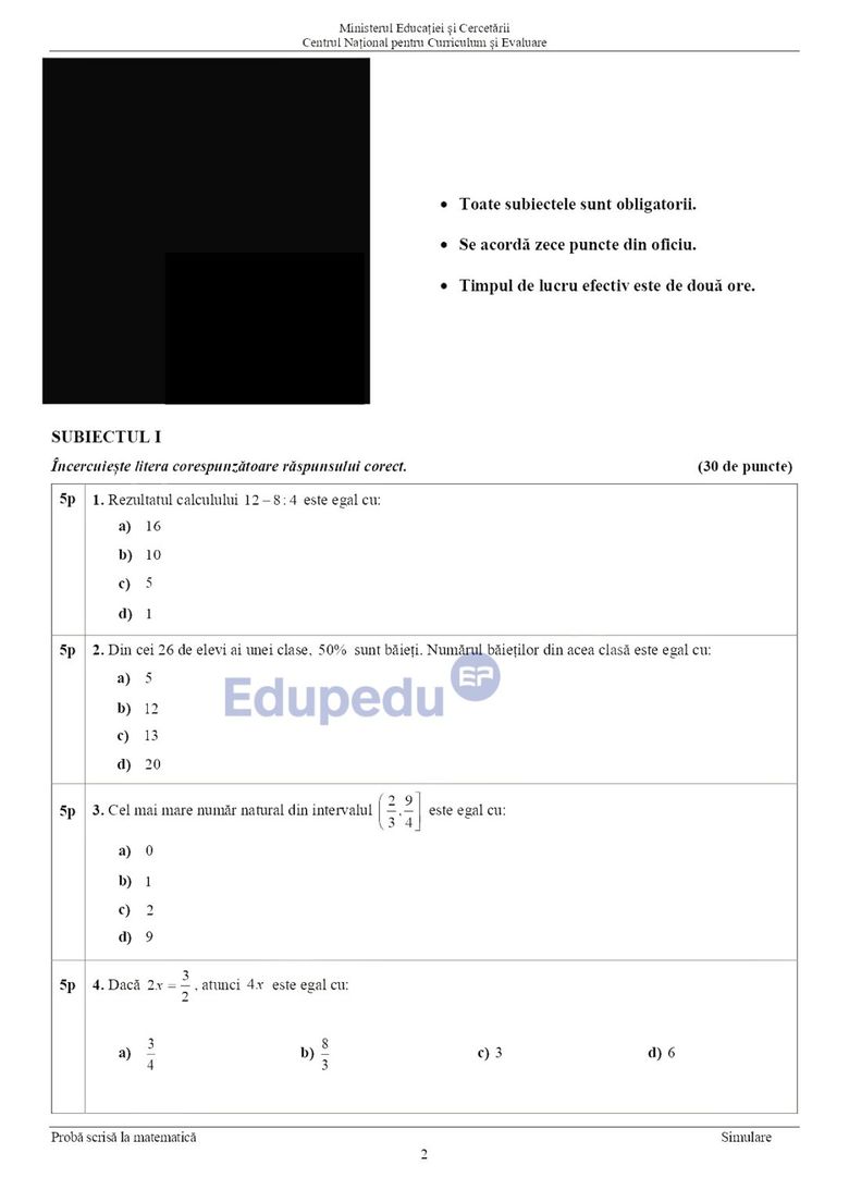 Subiecte Matematică