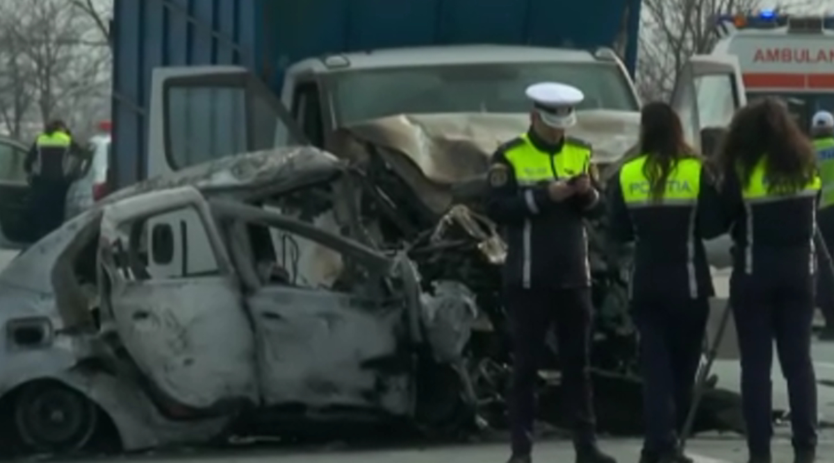 Două persoane decedate după ce o mașină a fost cuprinsă de foc pe “Drumul Morții”. Impactul devastator s-a produs cu o autoutilitară