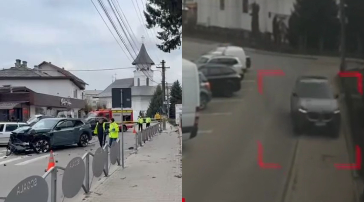Doi pietoni au fost spulberați în Suceava, după ce un șofer a scăpat autoturismul de sub control. Momentul a fost filmat