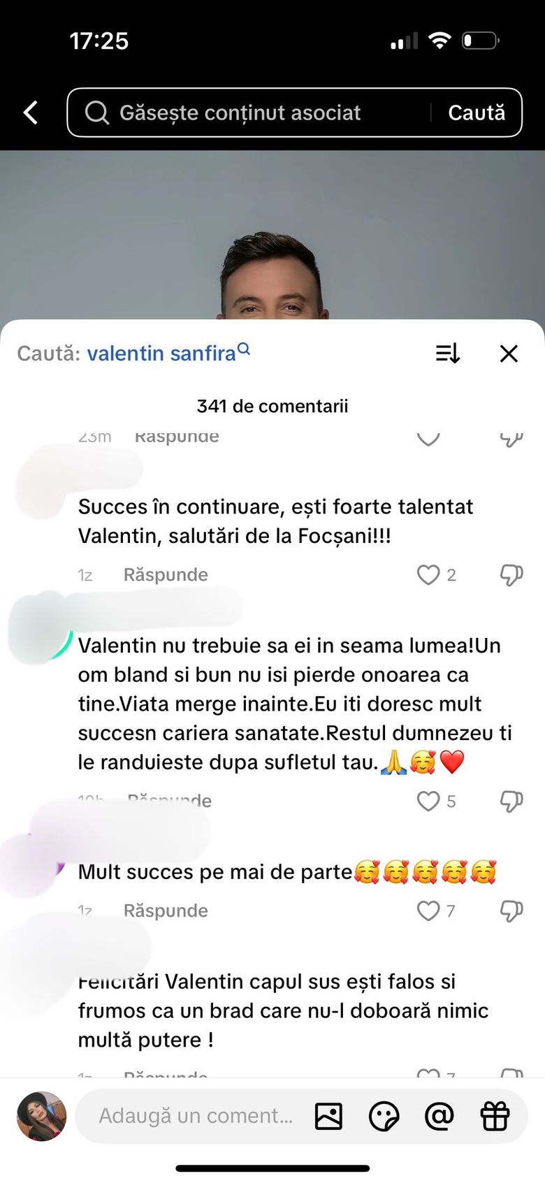 Comentariile primite de Valentin Sanfira.
