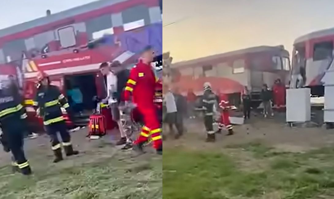 Ambulanță spulberată de un tren în județul Timiș. Patru persoane au ajuns la spital